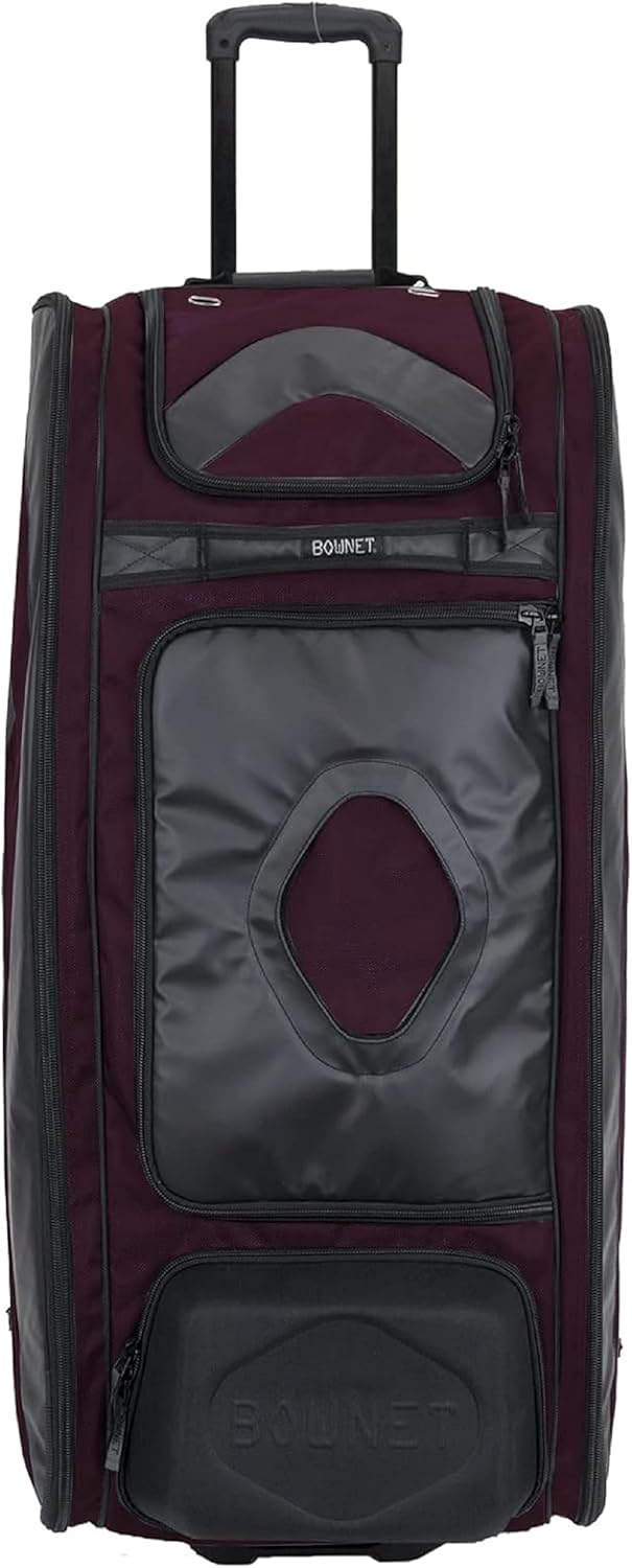Bownet Commander Catcher’s Gear Bag with Wheels – Heavy Duty Rolling Baseball & Softball Equipment Bag, 14 Pockets, Helmet Case, Big Trax Wheels, Travel Approved