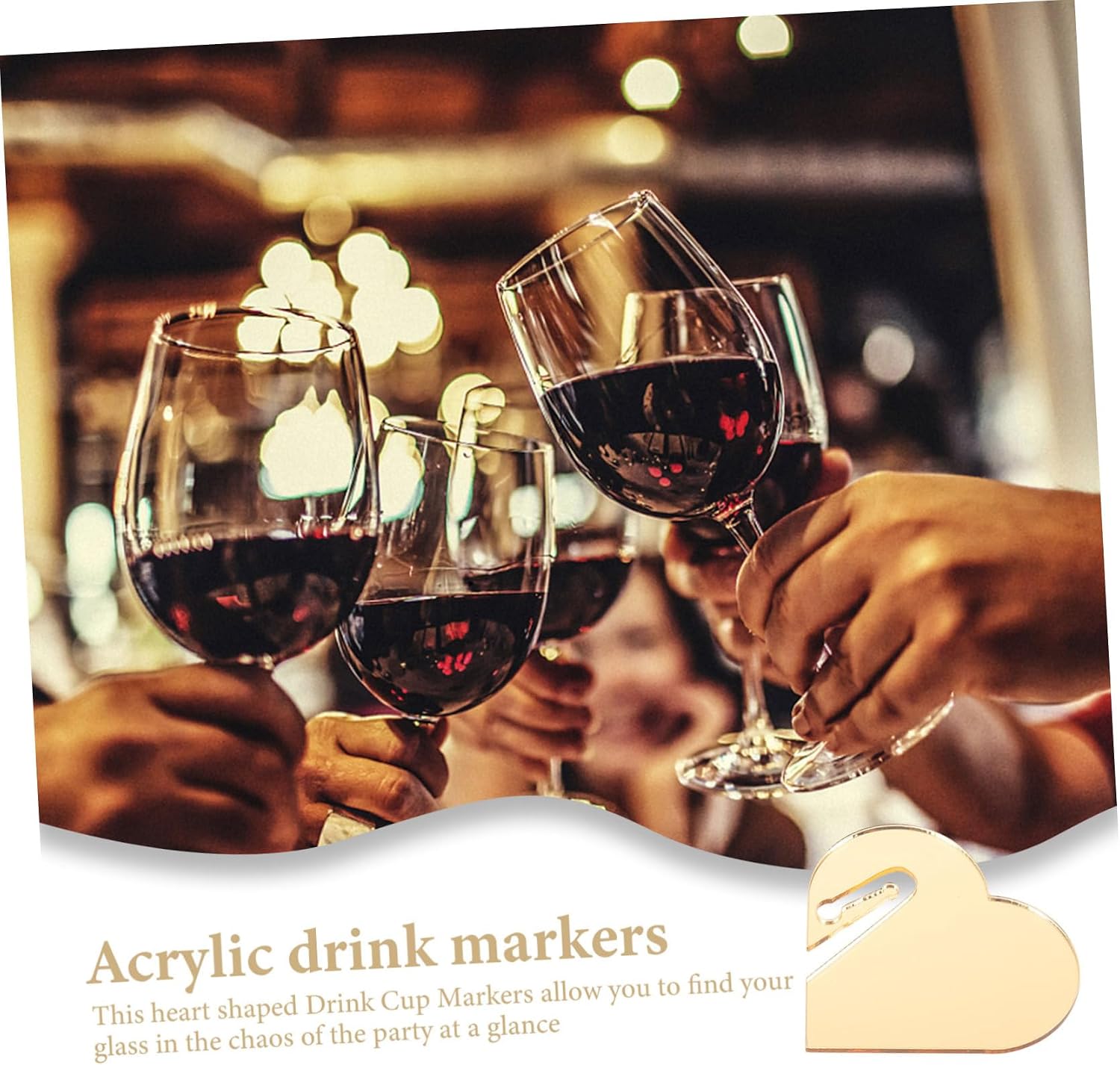 TIDTALEO 50Pcs Heart Shaped Reusable Drink Markers Portable Wine Charms for Easy Identification at Parties Events and Gatherings DIY Handwritten Labels for Glasses