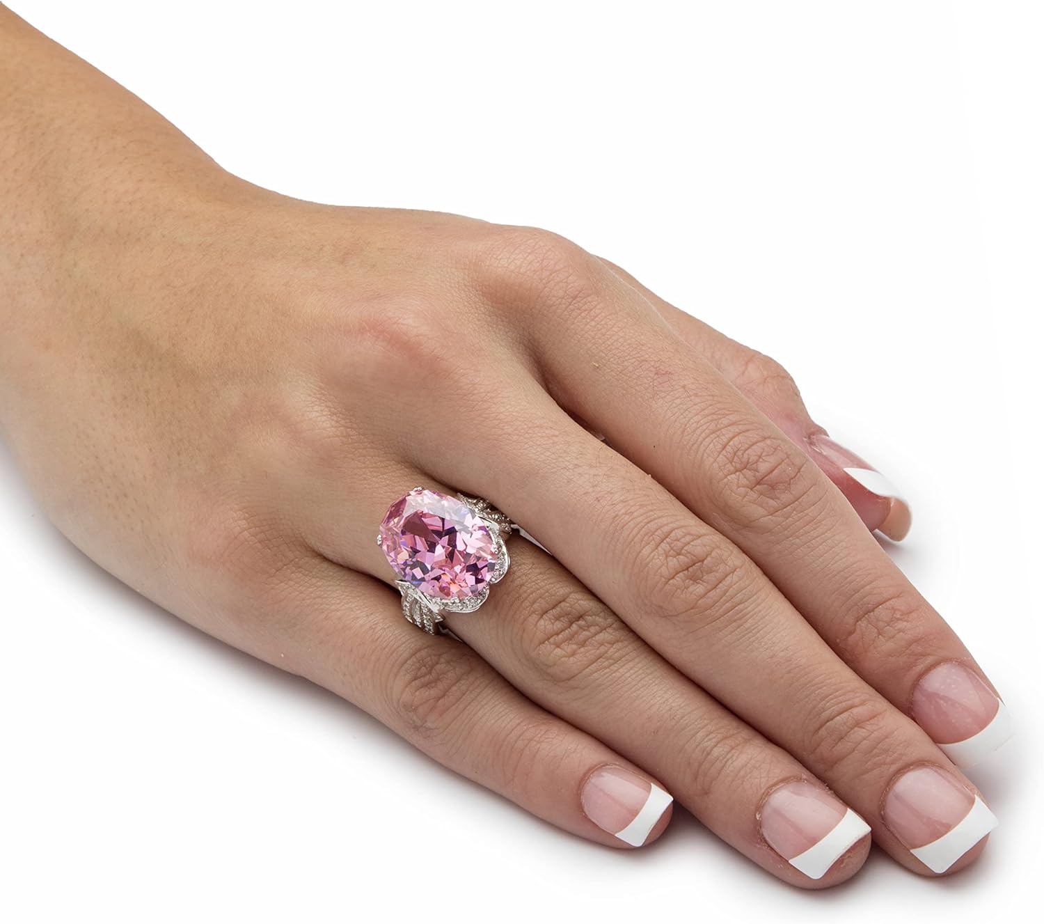 Palm Beach Jewelry PalmBeach Platinum-Plated Oval Shaped Pink Cubic Zirconia Ring Sizes 6-10