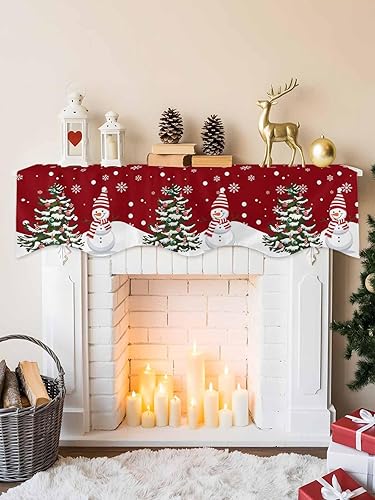 Miniatura 2 de Bufanda de manto de Navidad de 70 x 17 pulgadas, muñeco de nieve, copos de nieve, decoración roja, para chimenea, mantel de chimenea, cubierta de