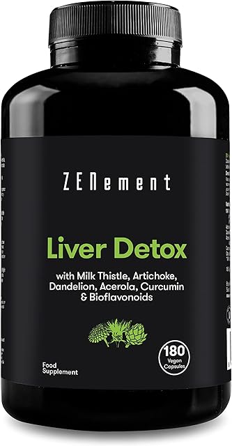 Liver Detox, with Milk Thistle, Artichoke, Dandelion, Acerola, Curcumin and Bioflavonoids, 180 Capsules | Purifying, antioxidant, Improves Digestion | 100% Natural, Vegan, Non-GMO | Zenement