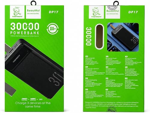 DP17 30000mAh Power Bank 111Wh Portable Battery Charger With 3 Device Charging Support LED Battery Indicator For Smartphones Tablets And Other USB Devices