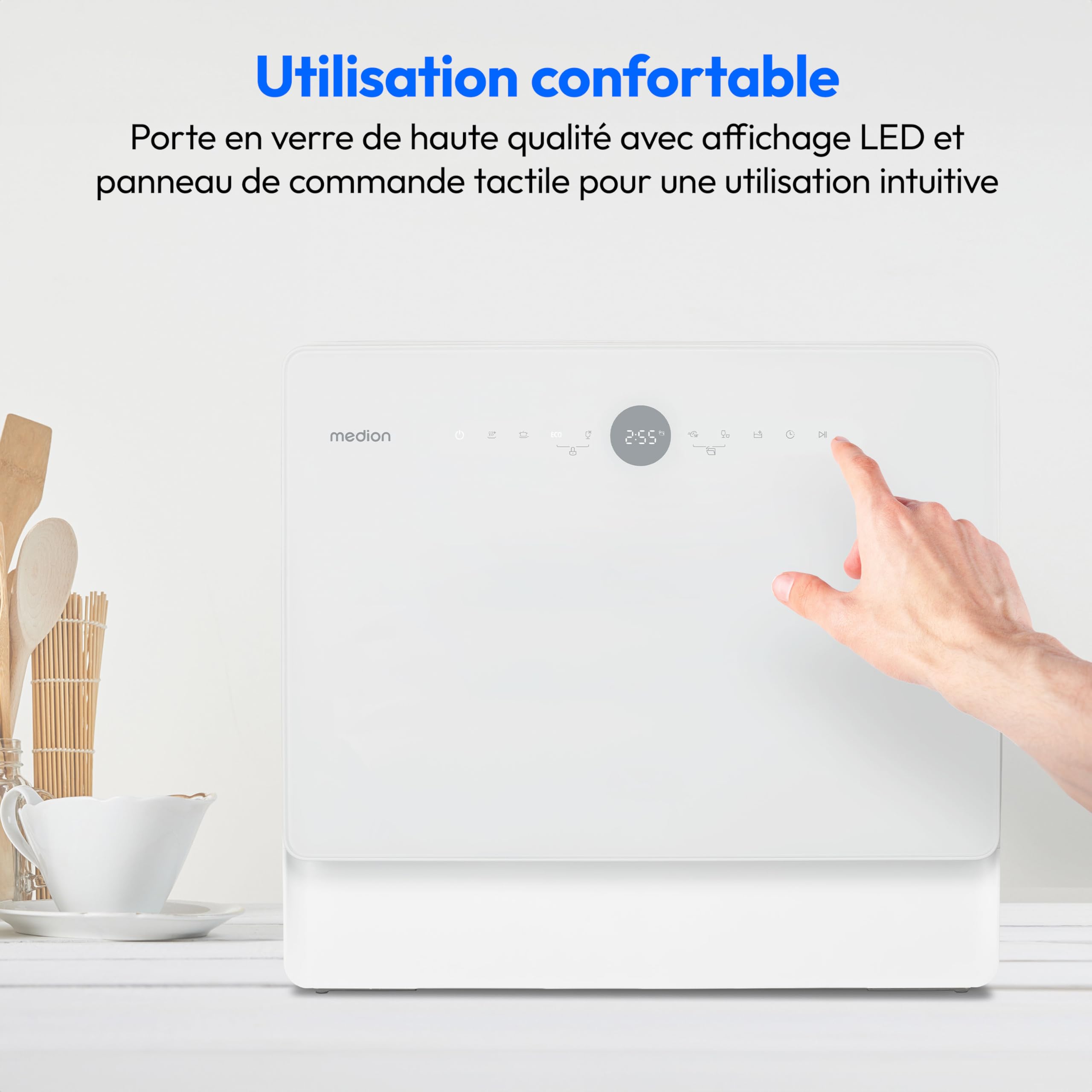 MEDION Mini lave-vaisselle DWT50 (lave-vaisselle de table, lave-vaisselle, 5 couverts, fonctionne avec/sans raccordement à l'eau, fonction seau, 35 cm de profondeur, 7 programmes de nettoyage, MD 3777