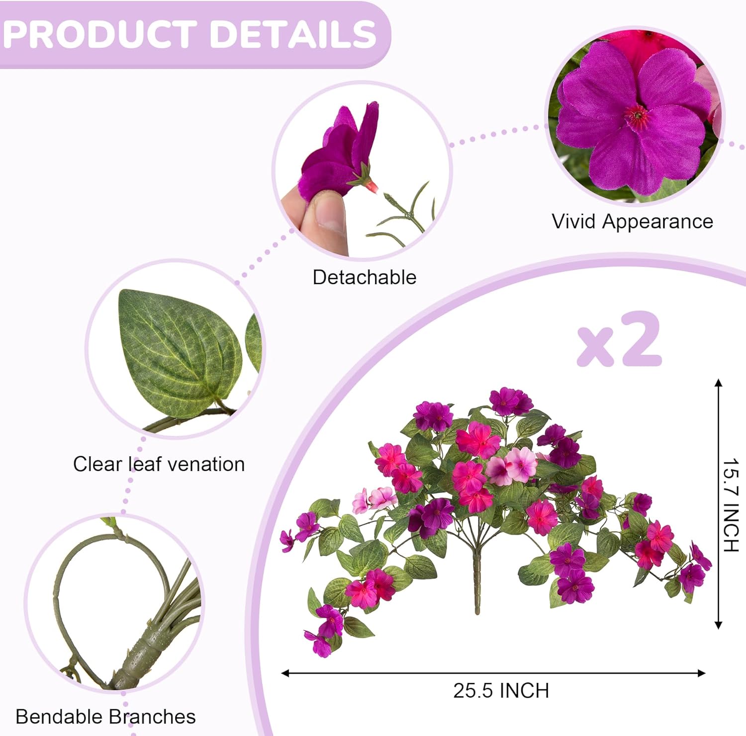 INXUGAO Artificial Fake Flowers for Outdoors Spring Decoration 2 Bundles Faux Flowers Plants for Outdoor Planters UV Resistant Silk Realistic Flowers for Outside Home Garden Front Porch Patio Décor