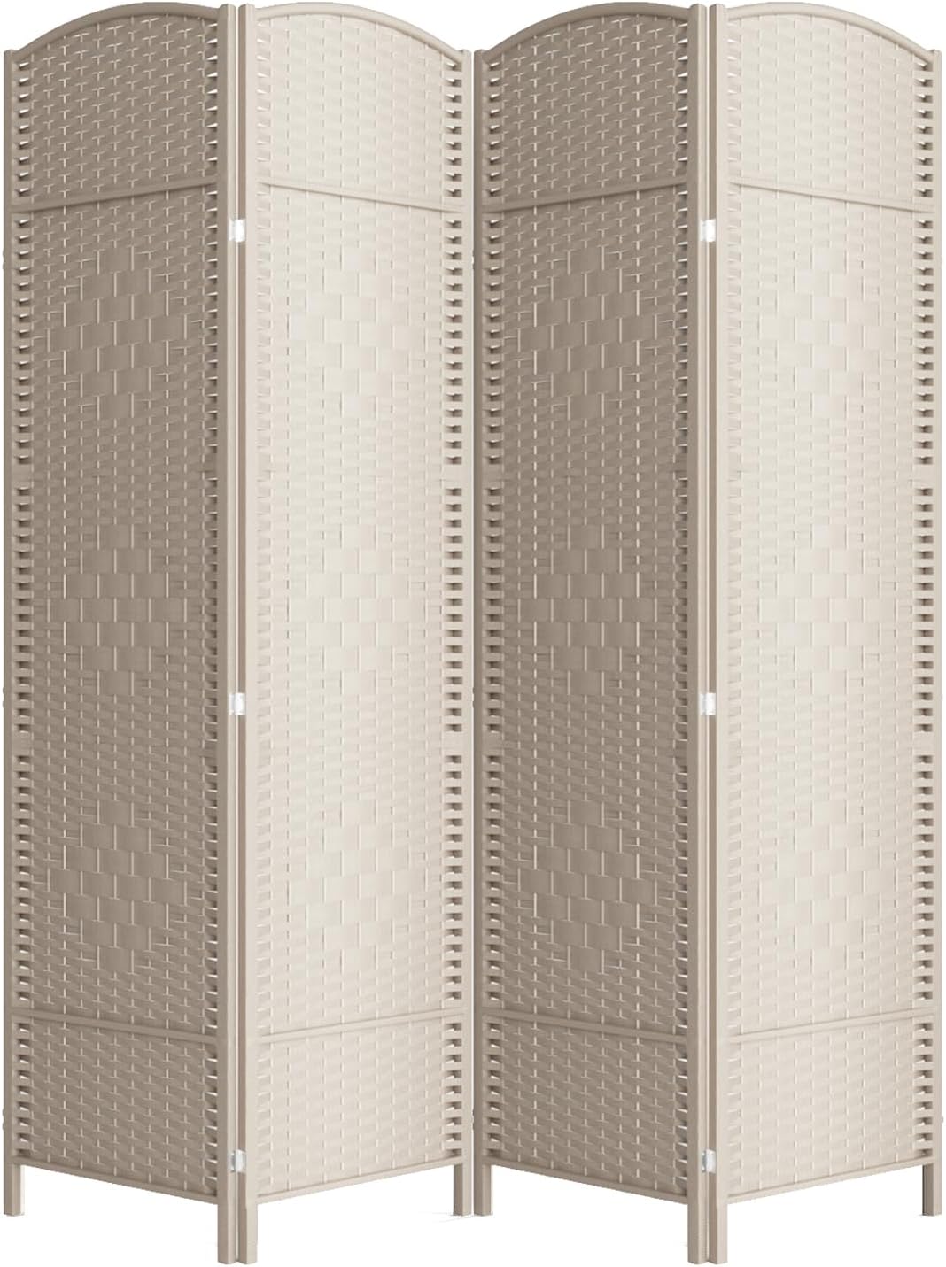 4 Panel Room Divider,6Ft Folding Privacy Screen,Tall - Extra Wide Foldable Panel Partition Wall Divider with Diamond Double-Weaved Hand-Woven Design Room Screen Divider Beige 4-Panel