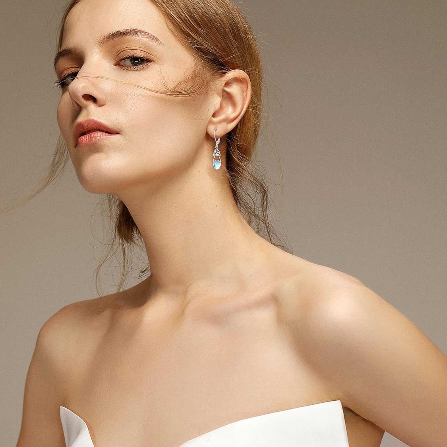 MEDWISE Celtic Oval Moonstone Earrings for Women 925 Sterling Silver Celtic Knot Trinity Teardrop Earrings Irish Jewelry for Women Ladies Wife Birthday Girrl Present - Image 3
