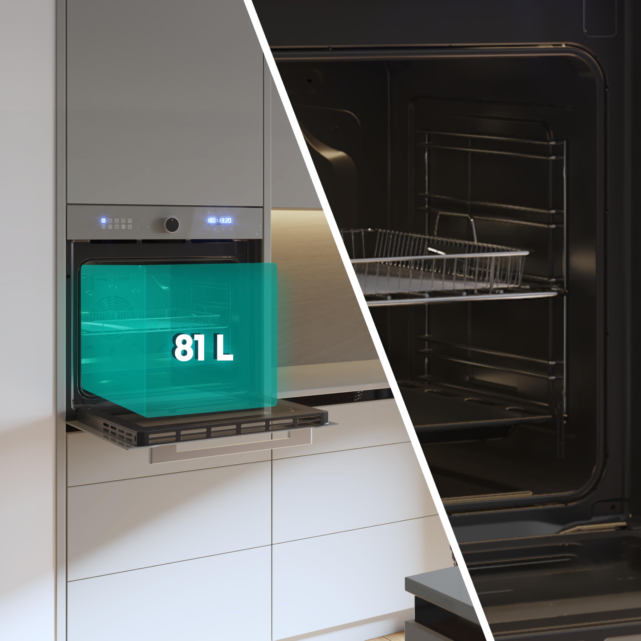 Cecotec Four Encastrable Multifonction 60 cm Bolero Hexa AF316000 Glass Grey A. 3400W, 81L, 11 Fonctions avec Airfryer Master, Pizza Master, Steam Asisst, Steam EasyClean, Cuisson 3D, Décongélation - 5