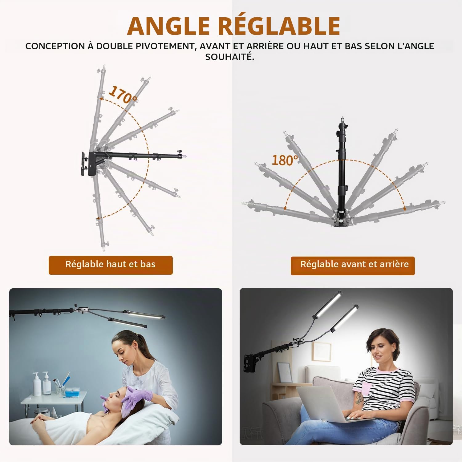 50W Lumière Dimmable LED A Double Bras avec Bras de Perche Support Mural Triangle 110cm Kit d'Eclairage Photographique pour Maquillage, En Direct,Lampe de Tatouage,Vidéo de Studio,Cils,Beauté