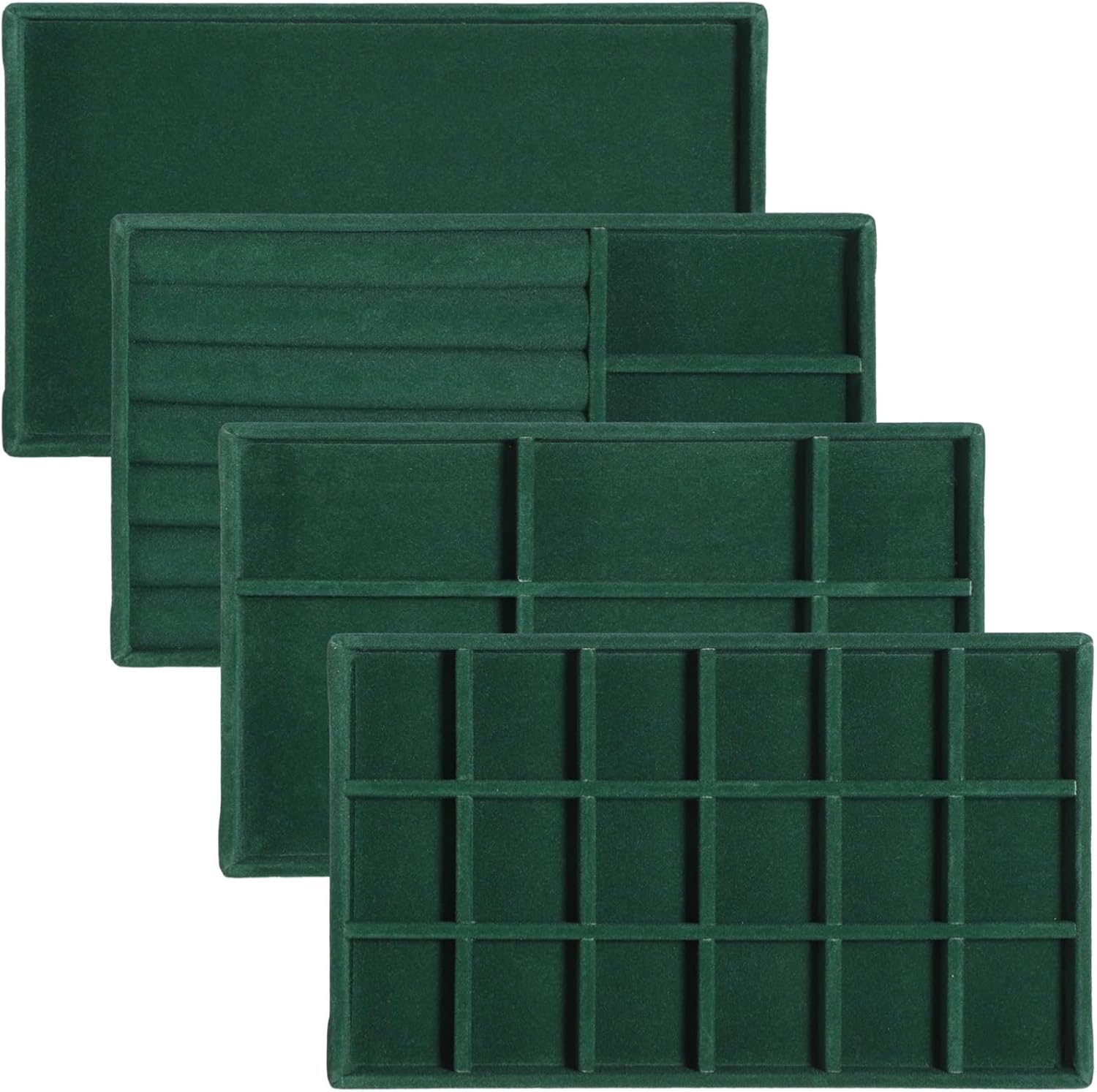 Homaisson Jewelry Organizer for Drawer, Velvet Jewelry Tray, Multiple Compartment Layout, Set of 4 Jewelry Organizer for Rings, Earrings, Bracelets, Necklaces (Green) - Image 2