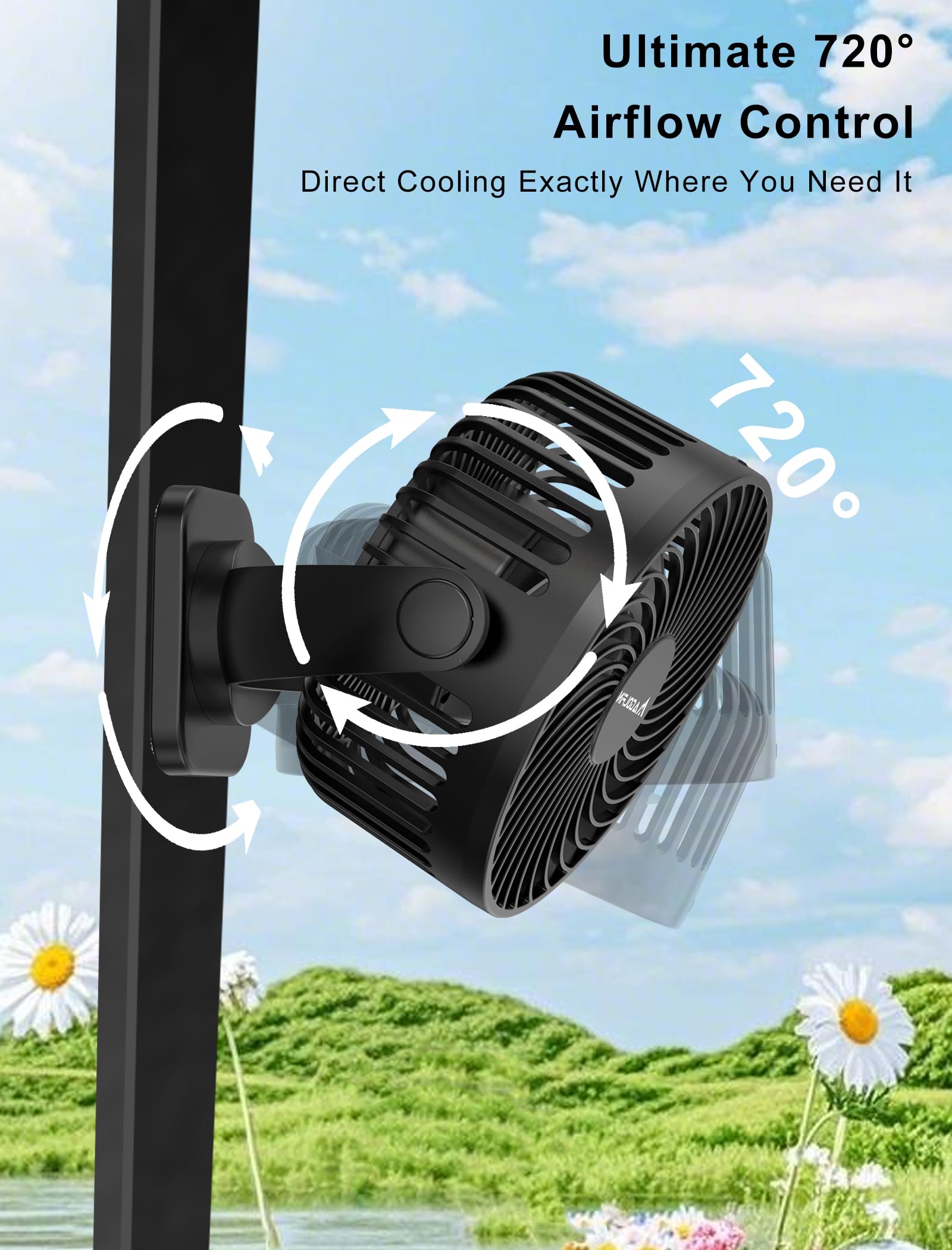 [Upgraded 2X Magnet] 1-Pack Magnetic Golf Cart Fan Rechargeable, 12000mAh Battery Operated Portable Fan with Light, Magnetic Base, Suitable for EZGO Club Car Yamaha, Golf Cart Accessories 2026 - 5