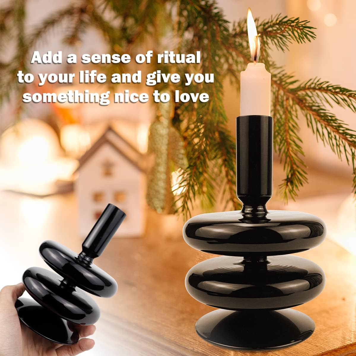 Glass Candle Holder for Taper Candles,Clear Decorative Candle Sticks Holders for Wedding Valentines Day Birthday Party Centerpiece (Black)
