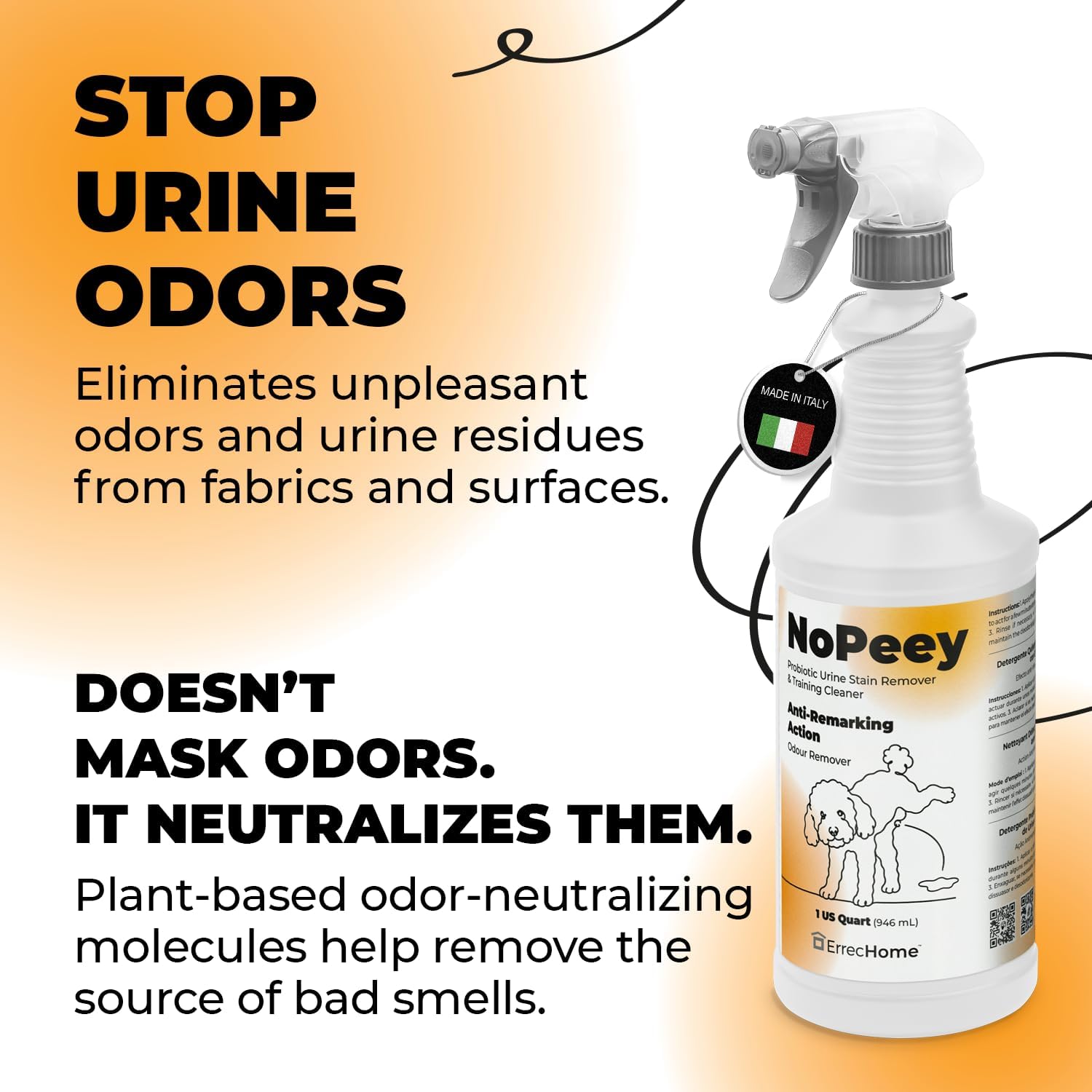 NoPeey Dog & Cat Urine Cleaner for Fabrics & Surfaces, 1Quart image 2