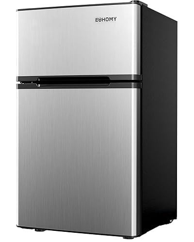 EUHOMY Mini Fridge with Freezer, 3.2 Cu.Ft Compact Refrigerator with freezer, 2 Door Mini Fridge with freezer For Dorm/Bedroom/Office/Apartment- Food Storage or Drink Beer(New Silver) - 3.2 CU.FT - Silver