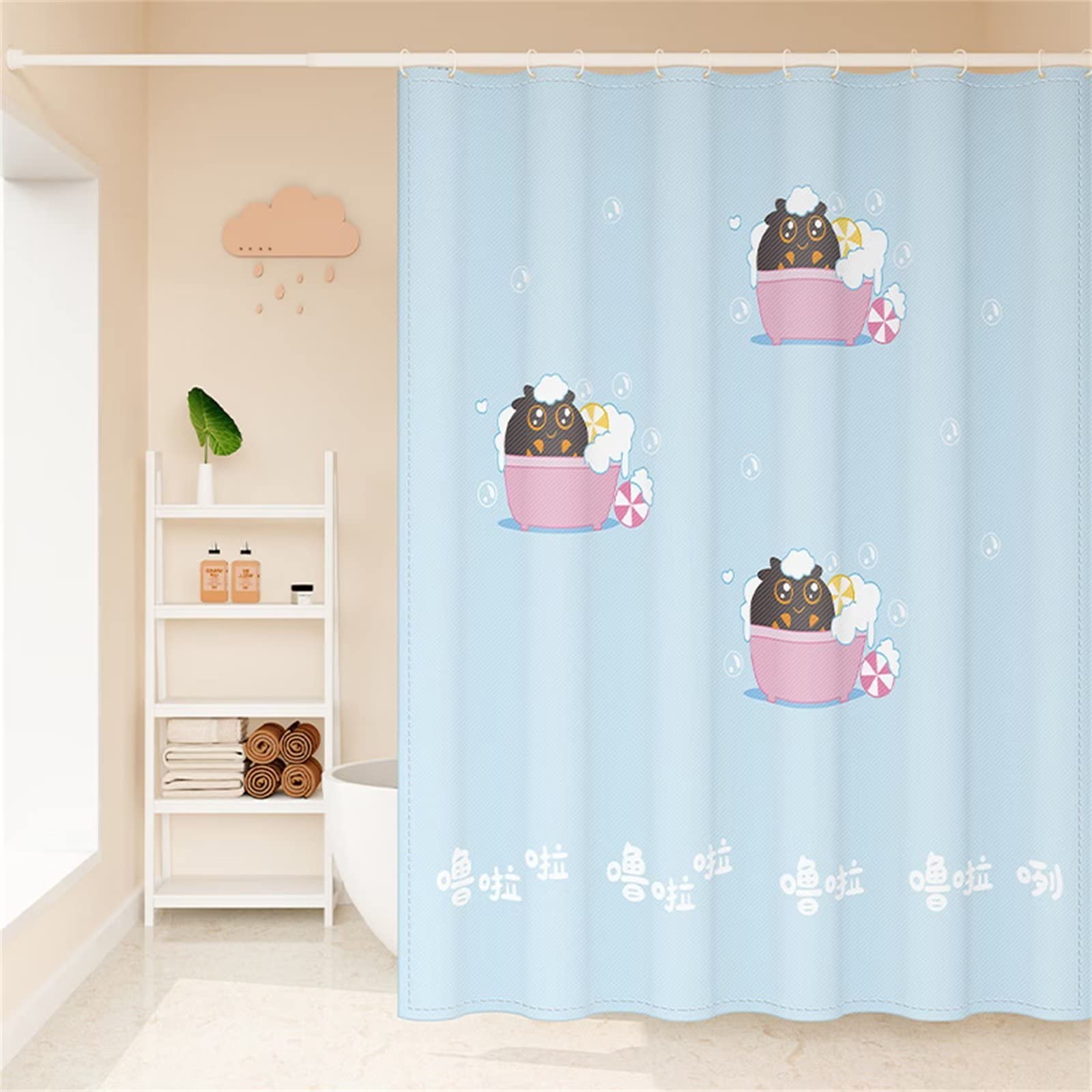 Cane Tenda Doccia W300cm x L180cm Tenda per Doccia Antimuffa, Tenda da Esterno Impermeabile Tessuto, 3D Tenda con Ganci per Dormitorio Famiglia Appartamento Hotel Doccia ​Bagno Decor