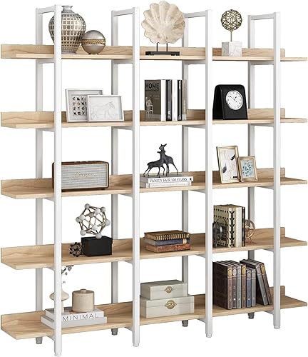 CEMKAR Estantería abierta grande de 5 niveles y estantería retro de estilo industrial, estante de almacenamiento decorativo con panel trasero, marco