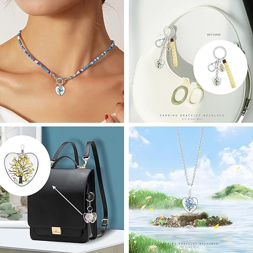 Miniatura 6 de 20 colgantes de árbol de flores secas de mariposa mixta, dijes de árbol de la vida, abalorios de vidrio transparente con encaje de flores prensadas