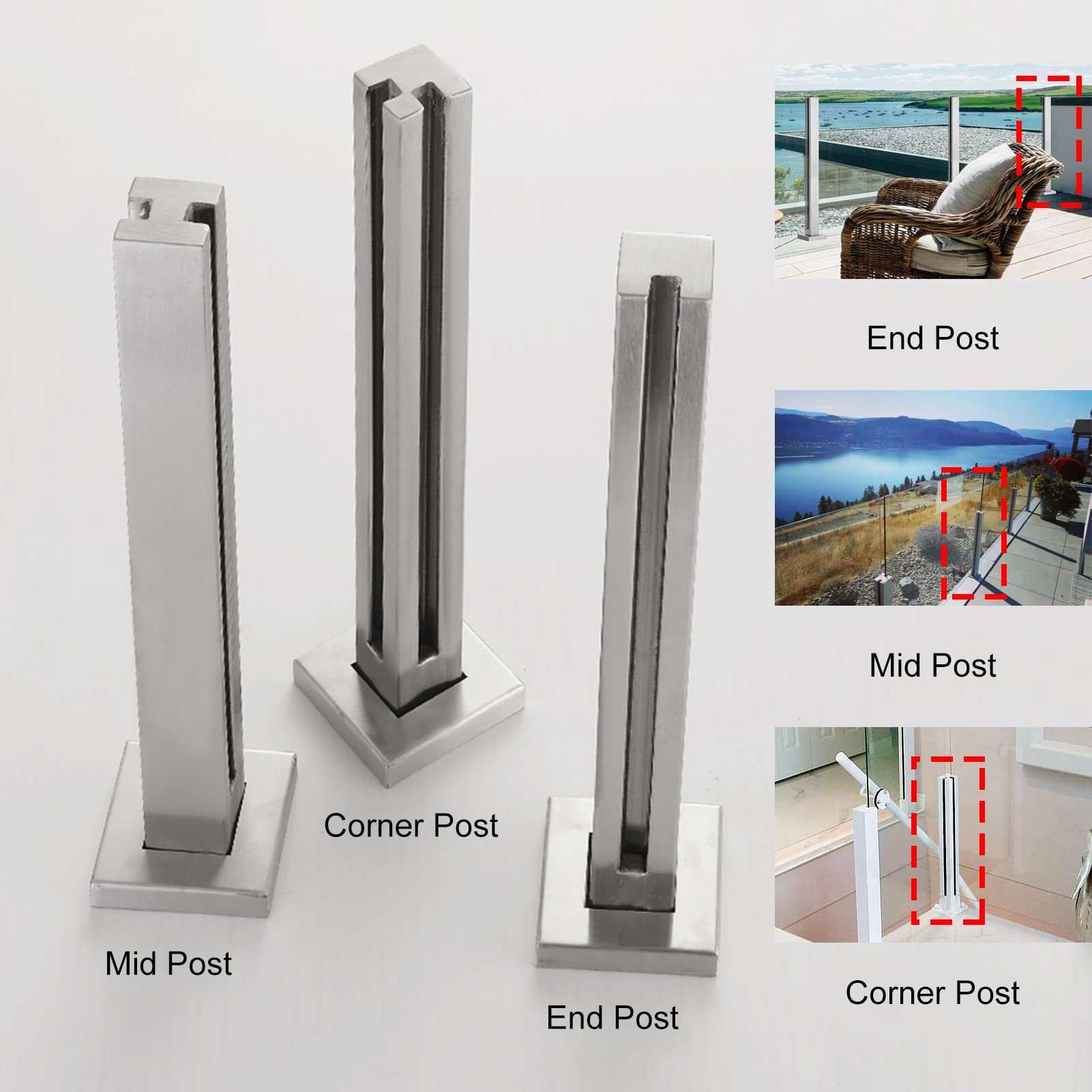 Geländerpfosten aus Edelstahl für Balkon & Poolzaun – quadratisches Paneel-Design mit silbernem Verriegelungssystem – Gartenbalustraden-Lösung