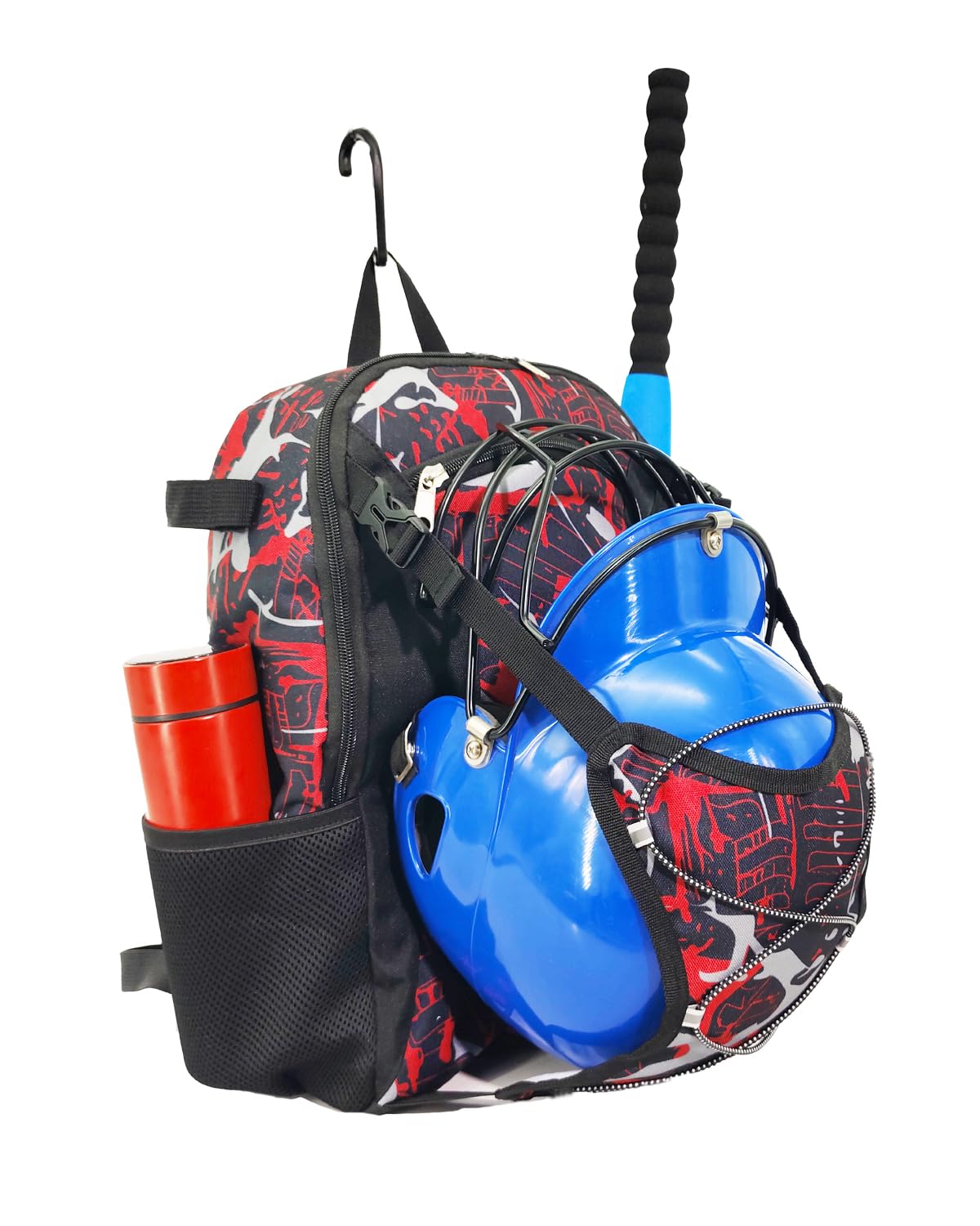 Youth Baseball Bat Bag Backpack, T-Ball & Softball Equipment Gear for Youth with Fence Hook, Lightweight Baseball Bat Backpack, Large Main Compartment for Helmet