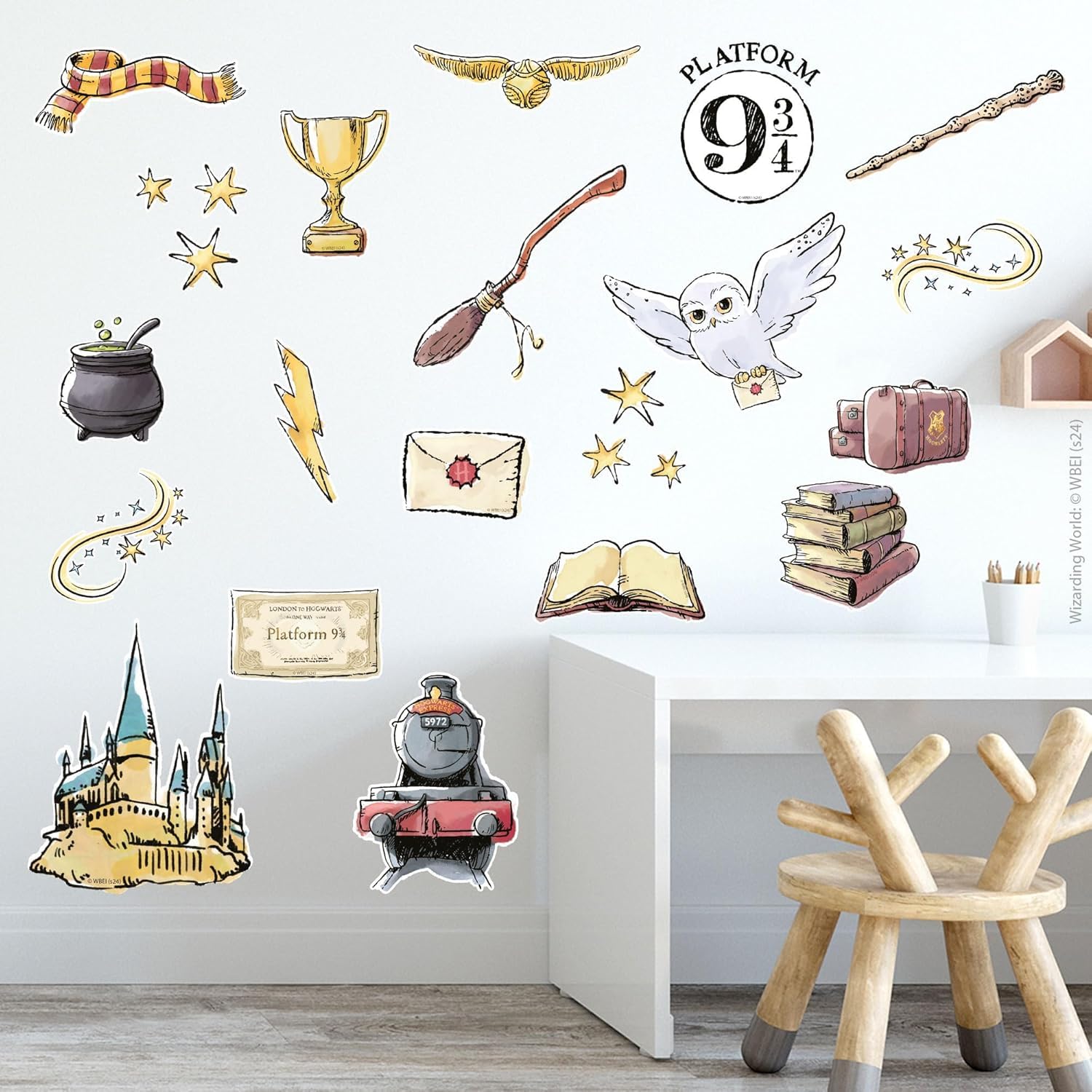 Autocollant mural Harry Potter aquarelle Wizarding World de 90 x 45 cm pour decoration