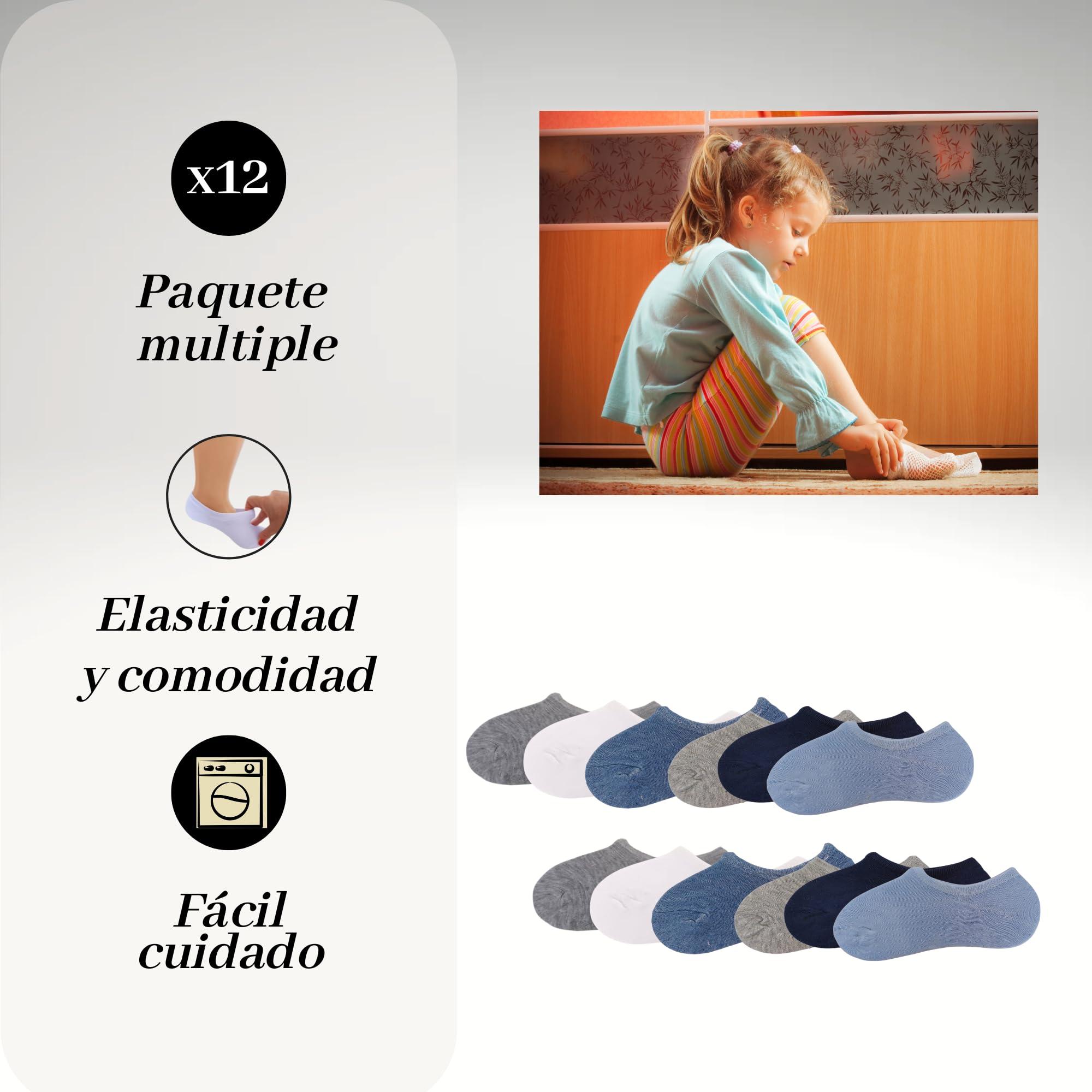 Lot de 12 paires de chaussettes invisibles pour garçon/fille, en pur coton, chaussettes courtes, respirantes, douces et antidérapantes, en silicone pour toutes les occasions