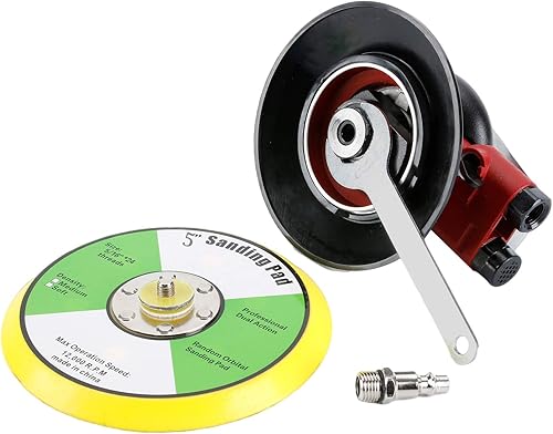 Miniatura 10 de Lijadora de palma orbital aleatoria de aire profesional, lijadora neumática de doble acción resistente con 1 placa de respaldo (6 pulgadas)