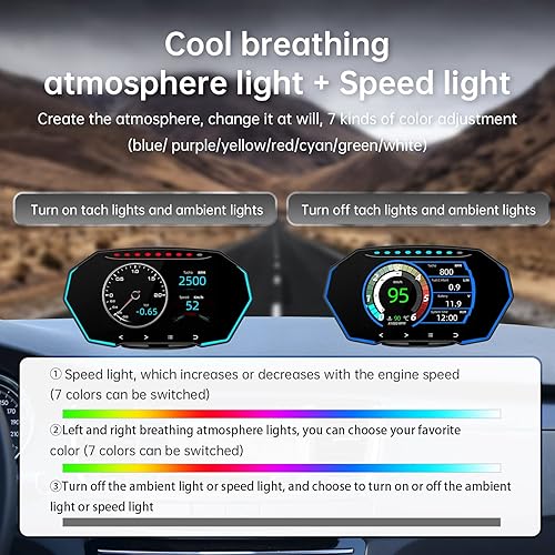 Miniatura 4 de Pantalla frontal para automóviles, indicador OBD2, velocidad de rotación, temperatura del agua, voltaje, conducción de fatiga, resolución de