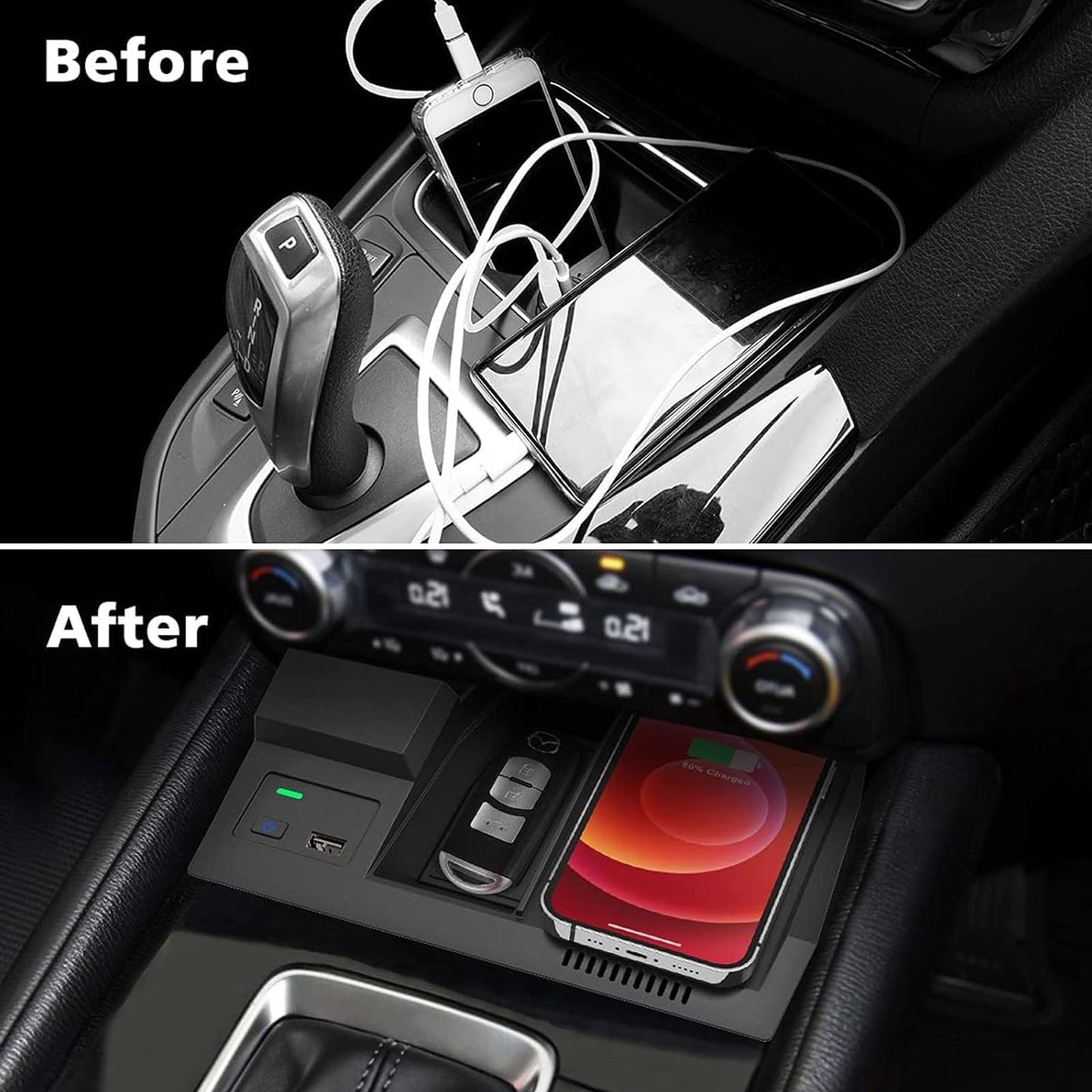 Bezprzewodowa ładowarka Samochodowa do Mazda-CX5 2017 2018 2019 2020 2021 2022,15W Qi Szybkie ładowanie Telefonu Pad ładowarka do Każdego Telefonu Kompatybilnego Z Qi