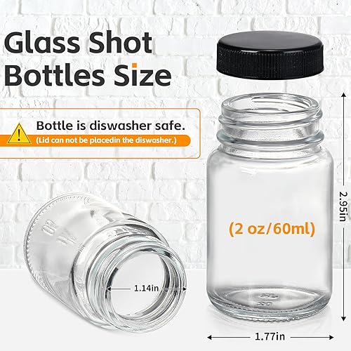 Miniatura 2 de DIMBRAH 24 botellas de chupito de jugo con tapas, frascos de vidrio de 2 onzas con tapas para chupitos de jengibre, jugo, aceite esencial, mini