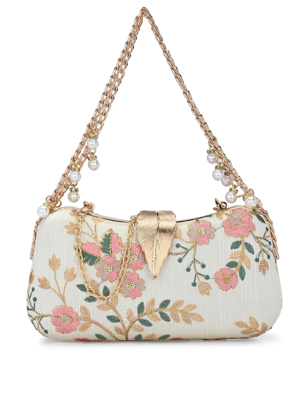 Women's Cream Pebble Handcrafted Beautiful Bling Box Clutch Bag