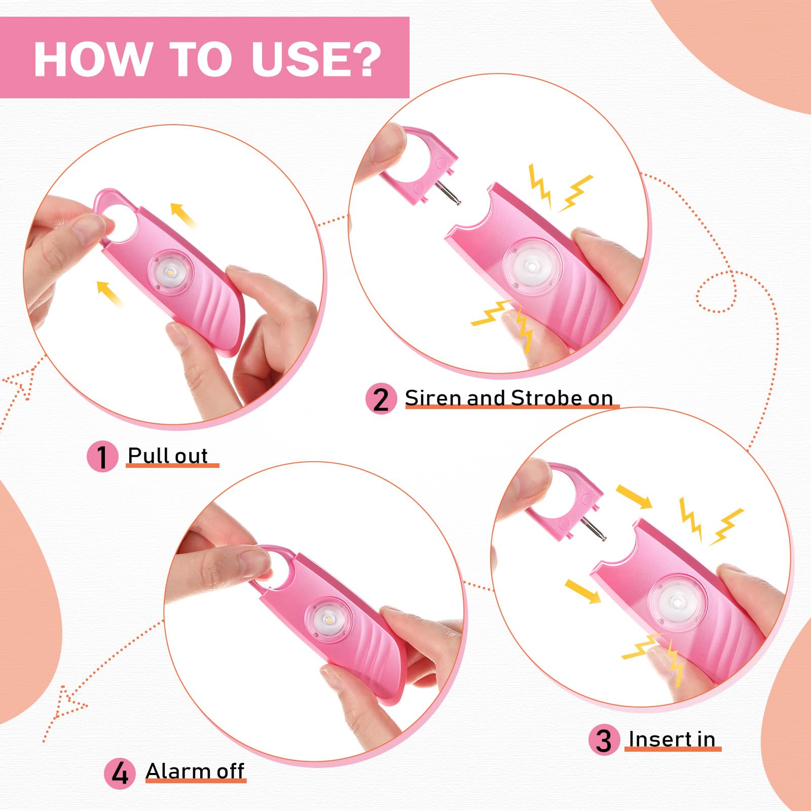 Relaxweex Allarme di sicurezza personale da donna con luce stroboscopica a LED e portachiavi, 130 dB, suono forte, sirena personale, allarme di autodifesa, portachiavi, dispositivi di sicurezza