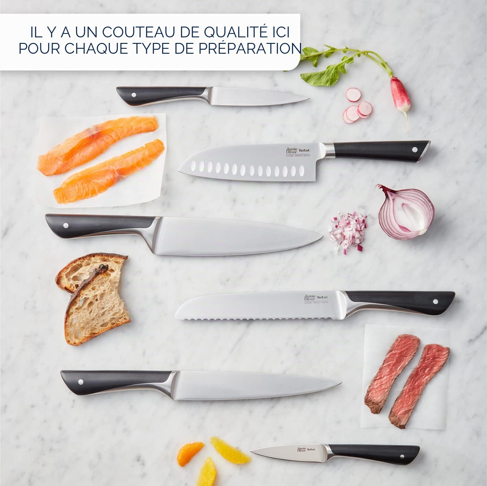 Tefal Jamie Oliver K267S656 Jeu de Couteaux, Acier inoxydable, Bois, Marron, Noir, 7 Pièces