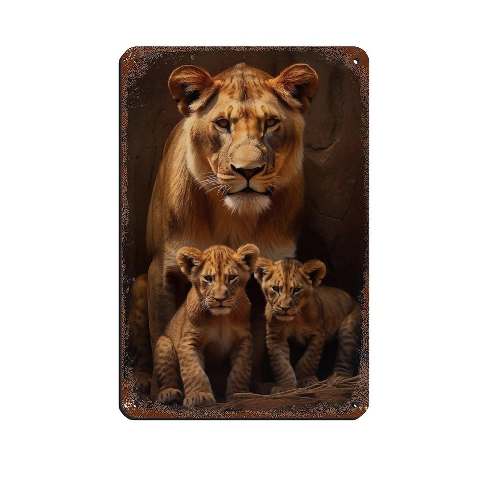 Fierce Maternal Bonds-Lioness And Cubs Tin Sign Vintage Metal Pub Club Cafe Bar Home Wall Art Decoration Poster Retro 8x12inch(20x30cm)