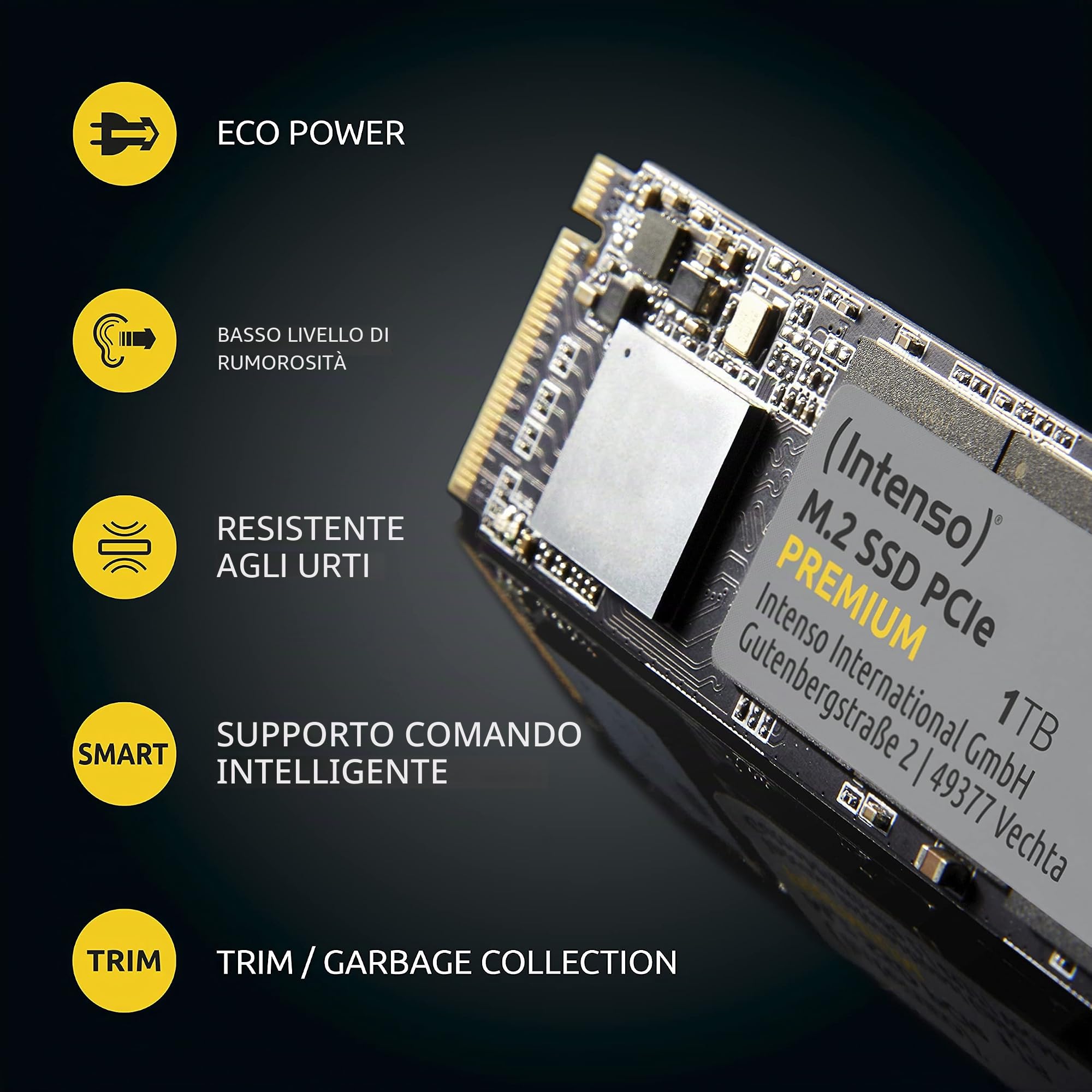 Intenso 3835460 SSD 1 TB M.2 SSD PCIe Premium, fino a 2100 MB/s, (PCI Express Gen.3x4 NVMe 1.3, Solid State Drive)