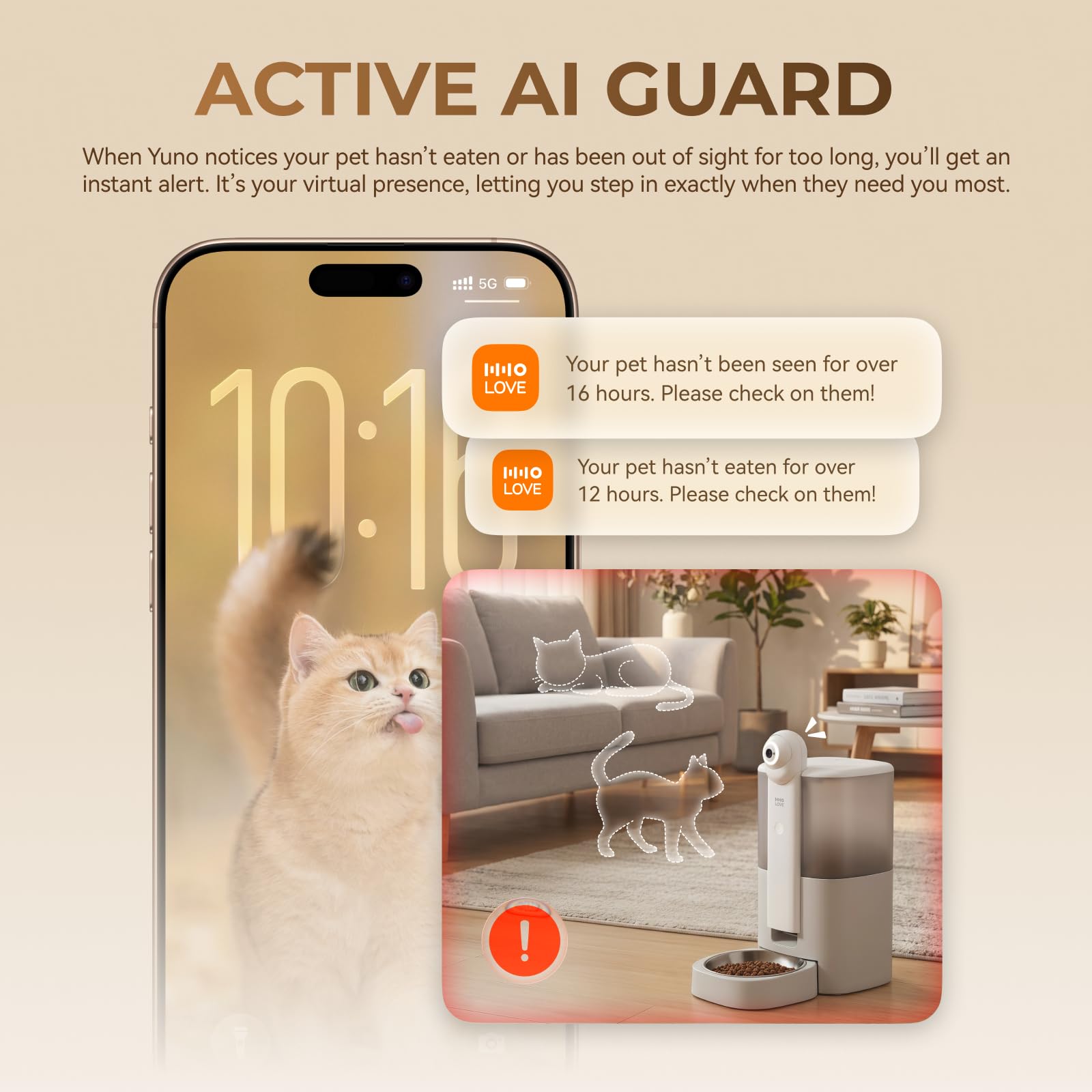 HHOGENE 5L Distributore automatico cibo gatti con fotocamera & visione notturna 1080P, piano alimentazione IA, controllo App Wi-Fi, anti-umidità, fino a 30 giorni