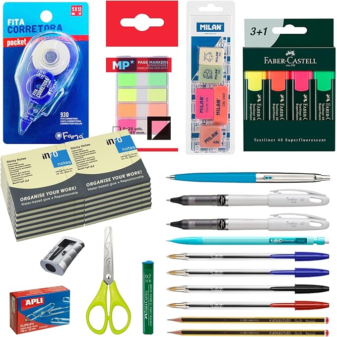 Vuelta a estudiar Pack Set papelería estudiante adulto.