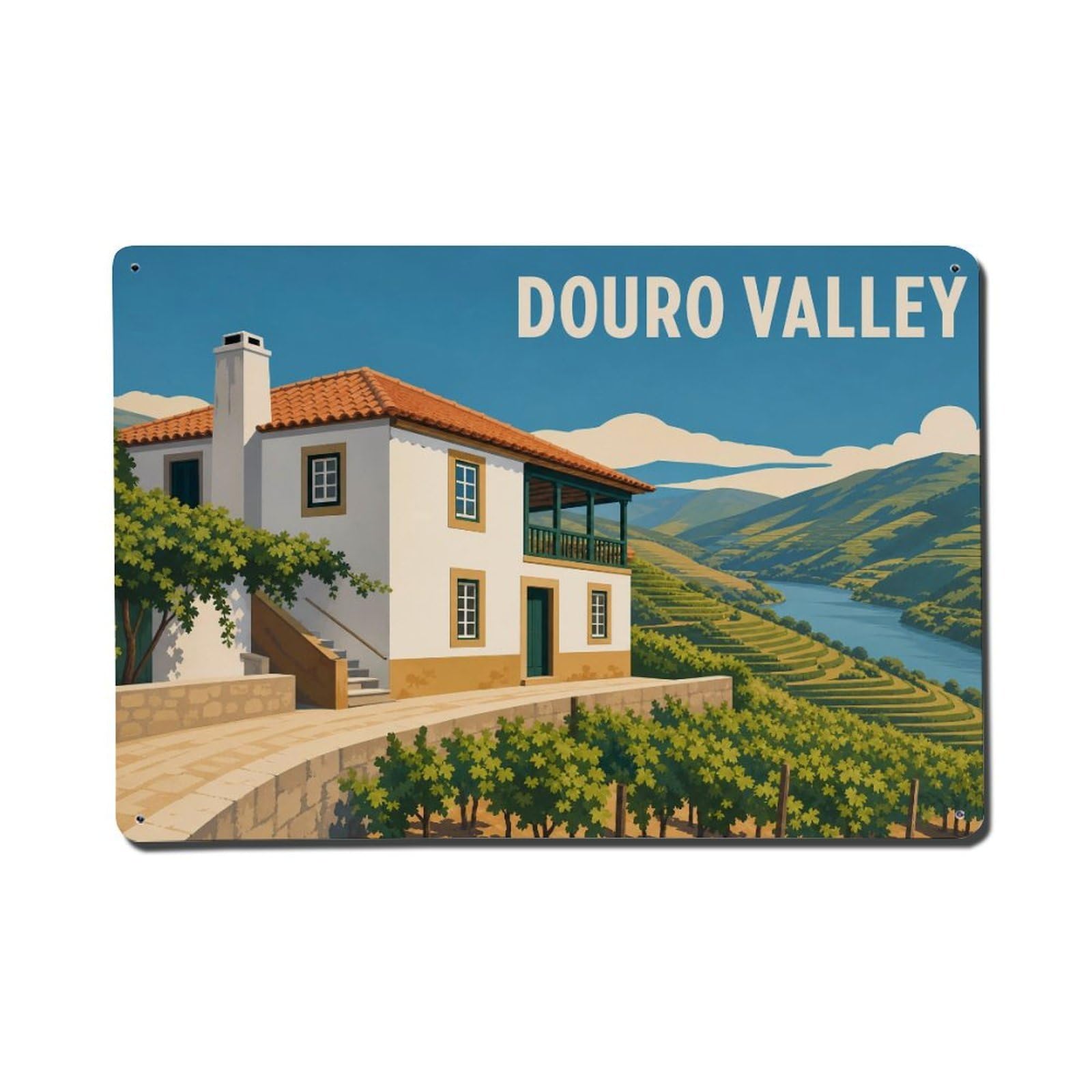 Huiyhb 8X12inch(20X30cm) Vintage Travel Douro Valley Farmhouse Rural Architecture Metal Tin Sign