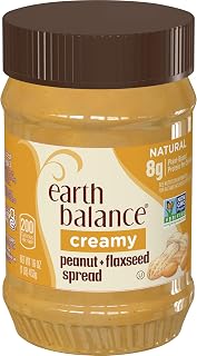 Earth Balance Creamy Peanut Butter & Flaxseed Spread - Vegan, Gluten-Free, Omega-3 Rich, No-Stir, 16 oz