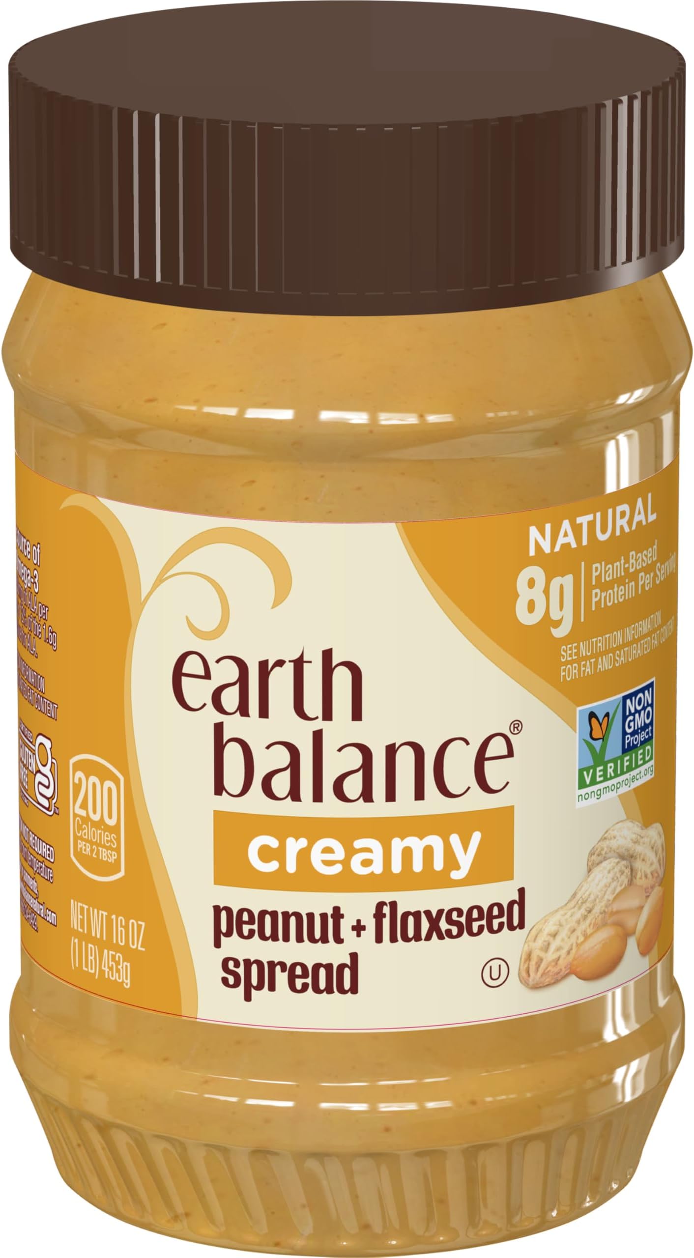 Earth Balance Creamy Peanut Butter and Flaxseed Spread, Vegan and Gluten Free, 16 oz