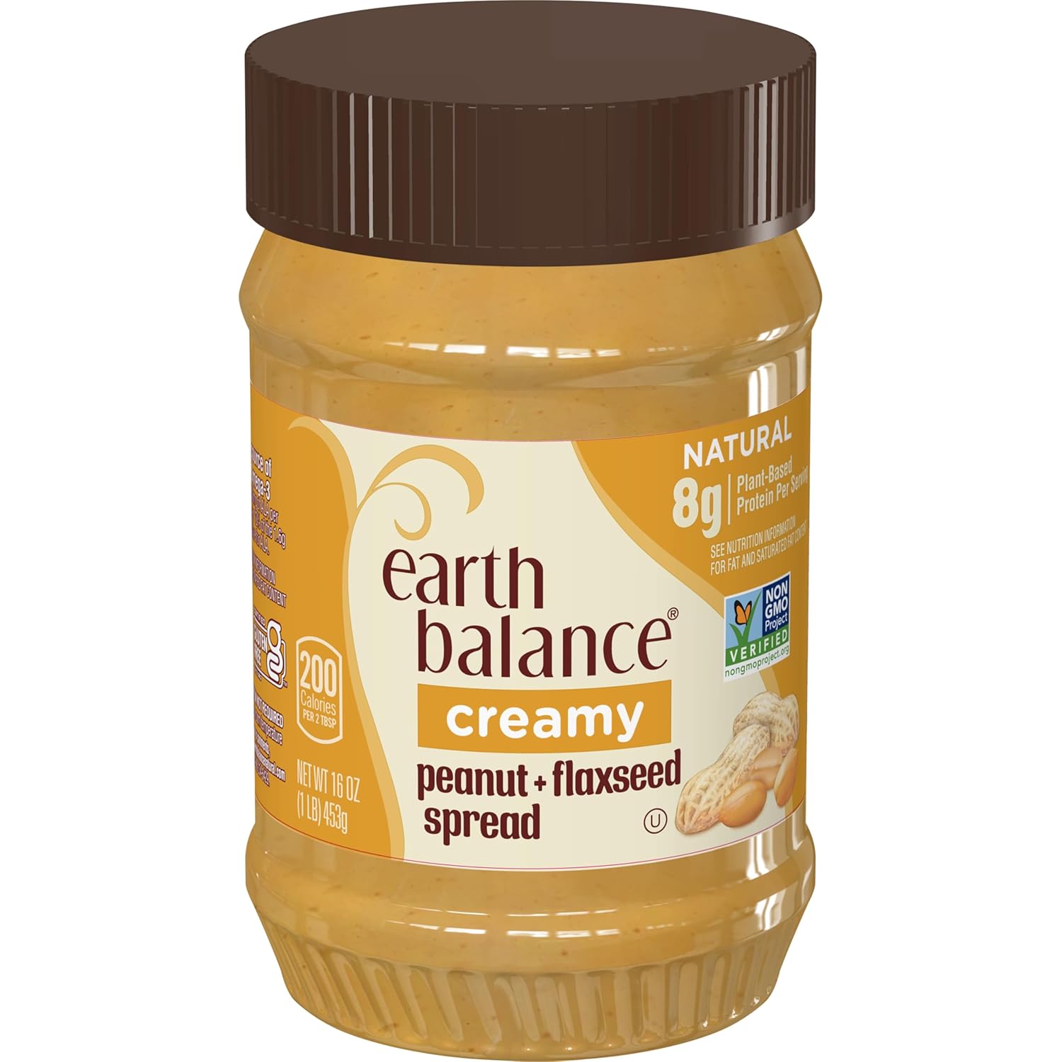 Earth Balance Creamy Peanut Butter & Flaxseed Spread - Vegan, Gluten-Free, Omega-3 Rich, No-Stir, 16 oz