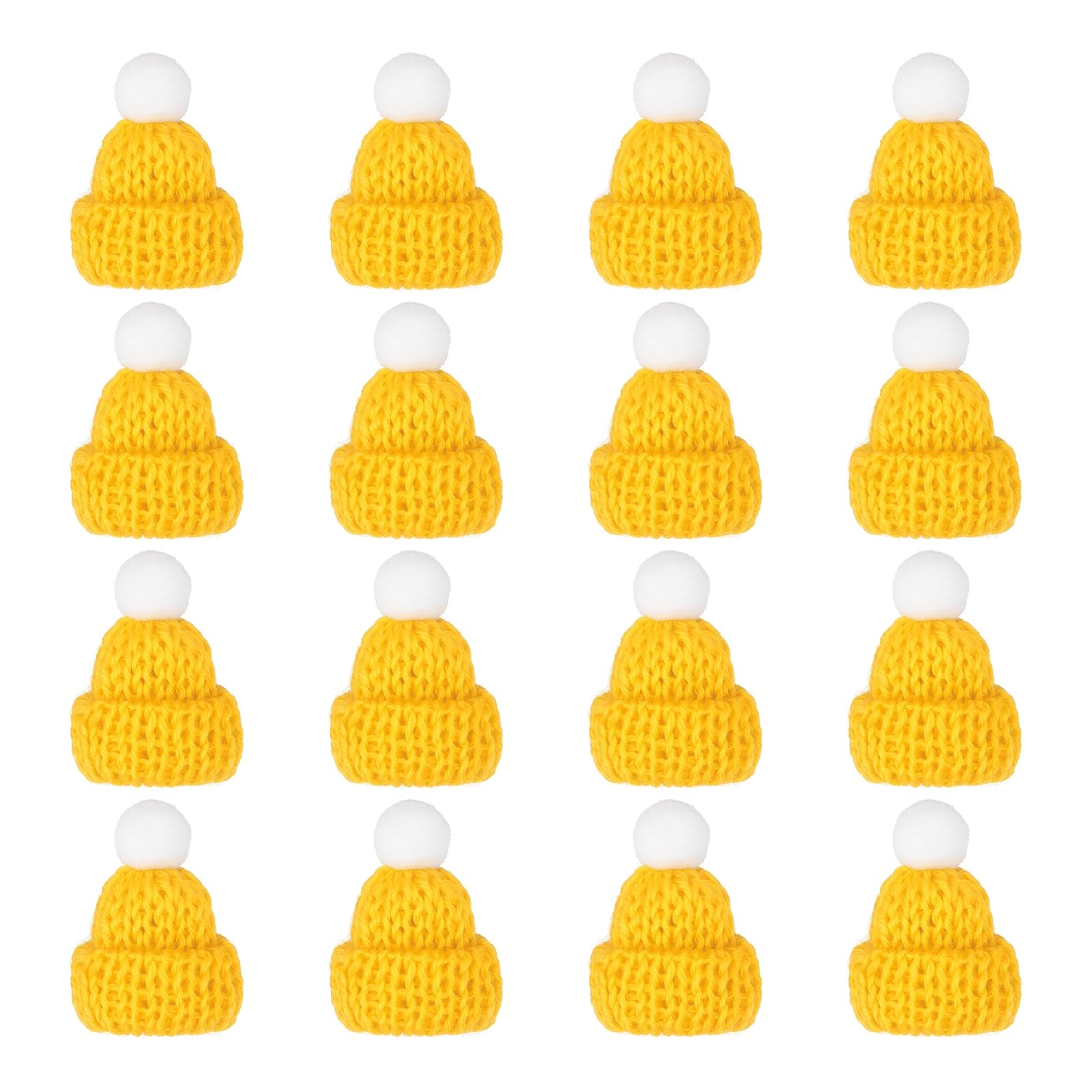 PATIKIL Mini Christmas Knit Hats, 16Pcs Miniature Doll Hat DIY Craft Knitting Decoration for DIY Hair Accessories Art Crafts Festival Tree Ornaments, Pine Flower Yellow โ image 1