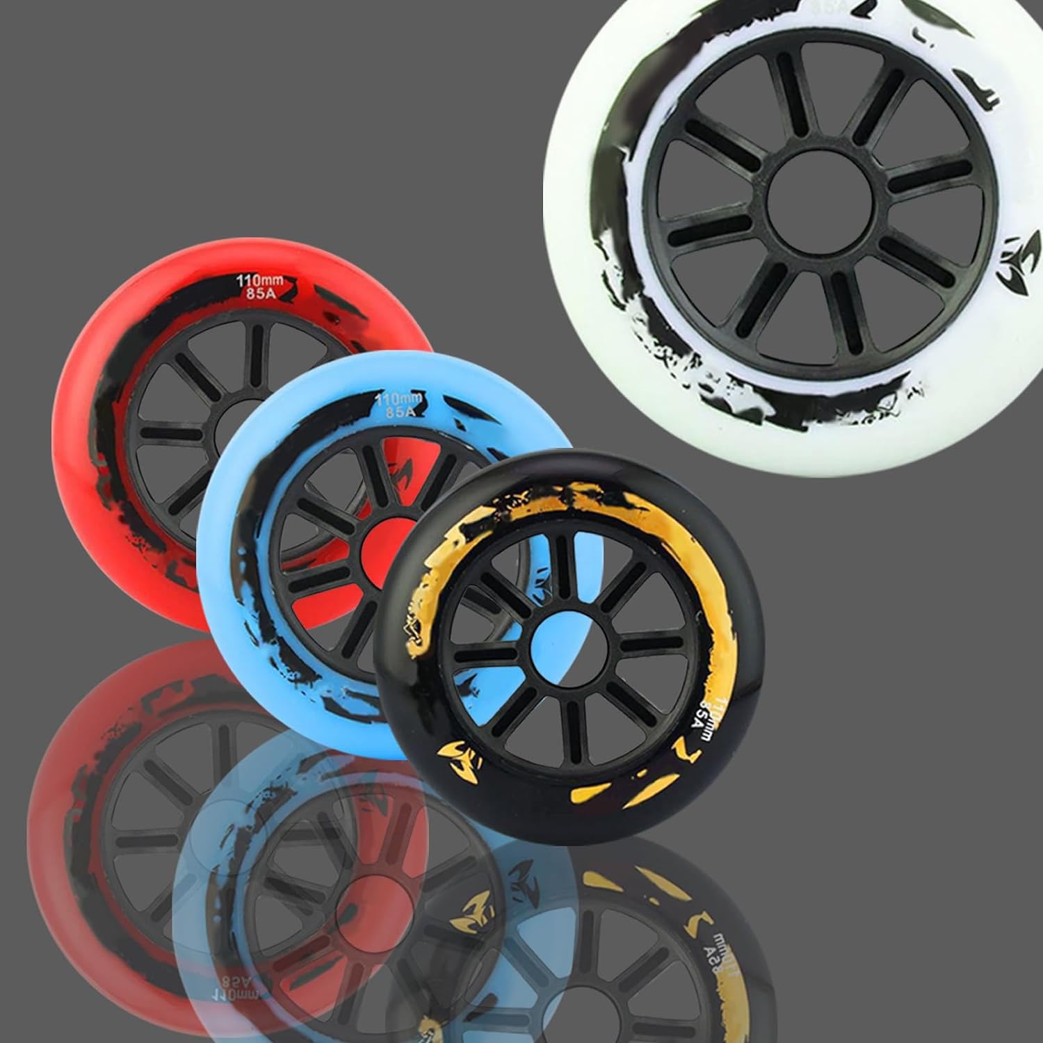 Roues de Rechange pour Patins à Roues alignées 90 mm/100 mm/110 mm, dureté 85A, Roues en PU sans roulements, Lot de 8, Bleu, 90 mm