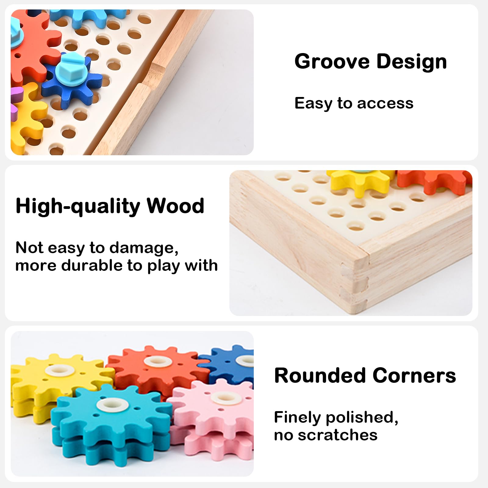 Gioco Ingranaggi in Legno, Tavola di Legno Ingranaggi Impilabili, Puzzle di Attrezzature, Giocattolo Montessori da 3 anni Set, Giocattoli in Legno STEM, Giocattolo Rotante Regalo per Ragazzi e Ragazze