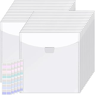 50Pcs Scrapbook Paper Storage Organizer with 120Pcs Sticky Index Tabs 12.6 x 12.6in PVC Clear Scrapbook Paper Storage Bags for Holding Scrapbook Paper Cardstock Vinyl Paper Paper File and Photos
