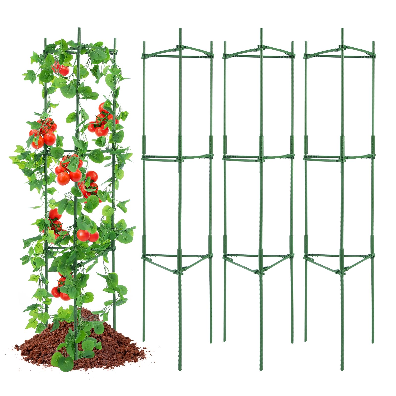 VEVOR Tomatenkäfige 63 Zoll – 4er-Pack, höhenverstellbare, stapelbare Pflanzenstützkäfige