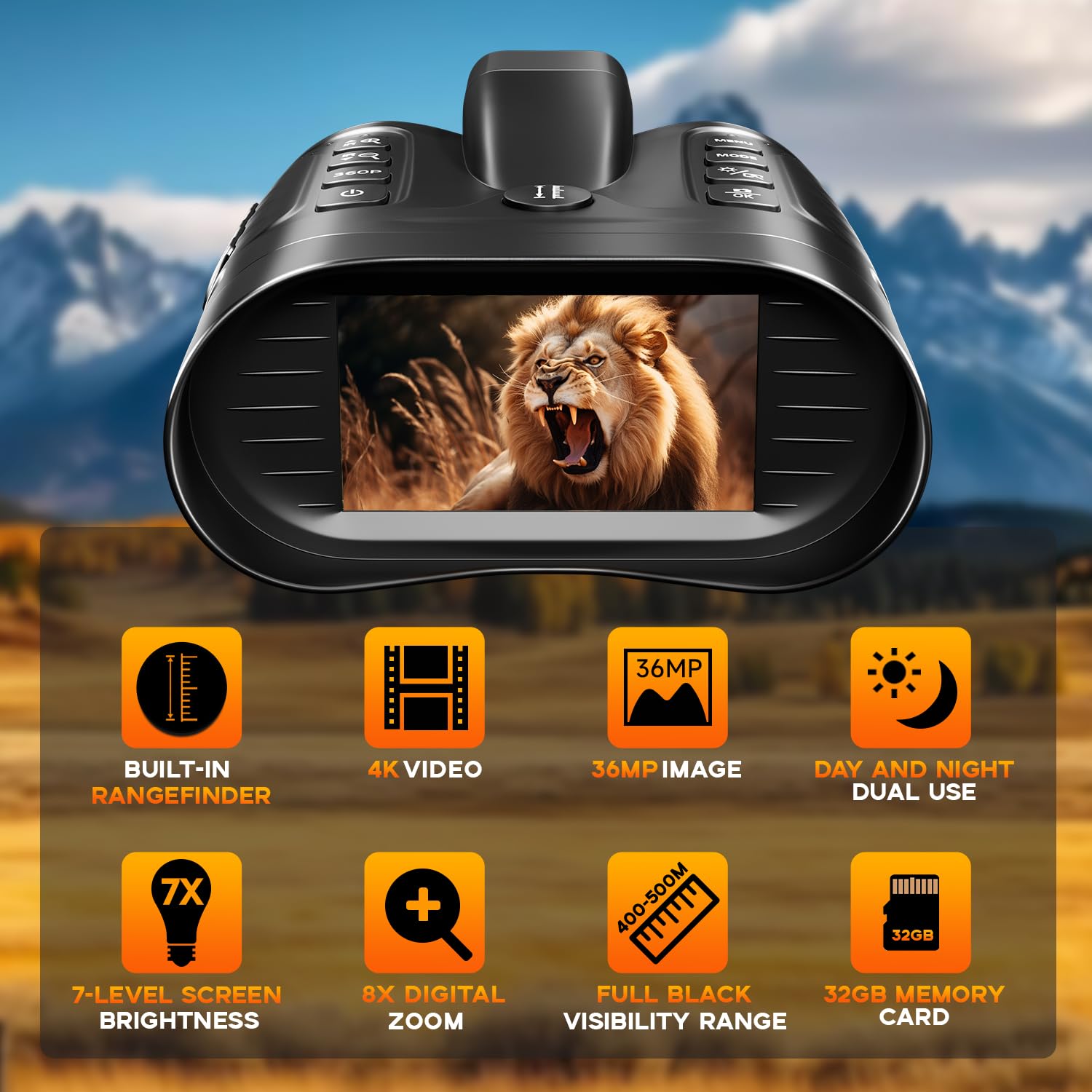 4K Nachtsicht Fernglas mit Entfernungsmesser für Erwachsene - Infrarot Nachtsichtbrille mit 8× Zoom, 36MP Foto & 4K Videoaufzeichnung - für Jagd, Camping, Wildtiere & Haussicherheit