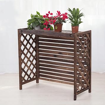 Outdoor Air Conditioning Cover Wooden Flower Stand Radiator Cover Decorative Display Stand Plant Flower Pot, Solid Wood Air Conditioning Rack Outer Frame, Thickened Wooden Board, E