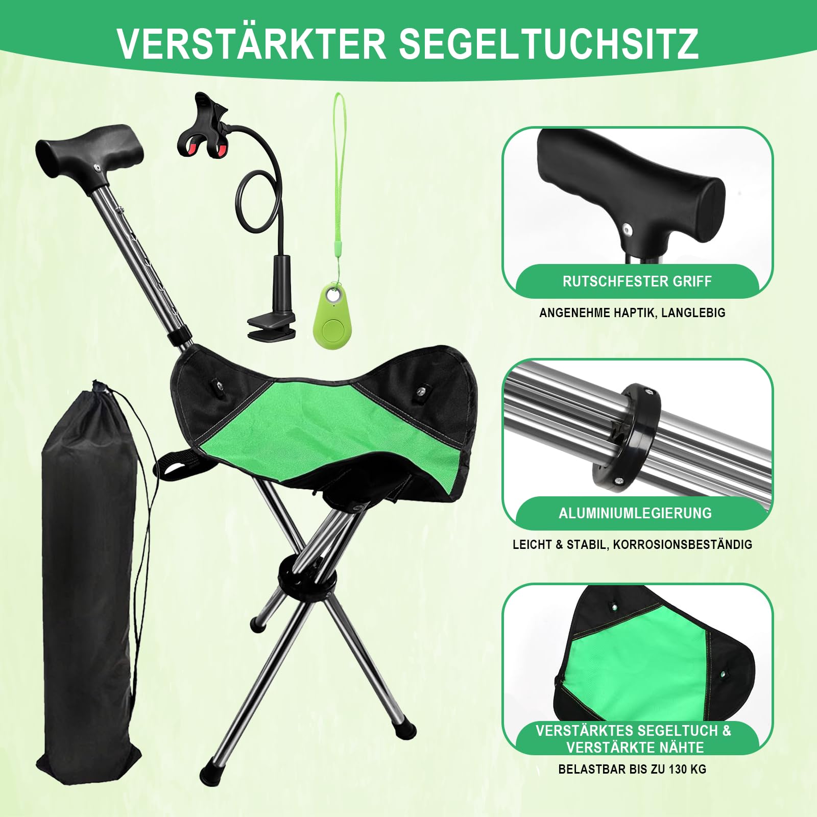 86-98 cm Gehstock mit Sitz Klappbarer Gehstock mit Verstellbarer Sitzstock