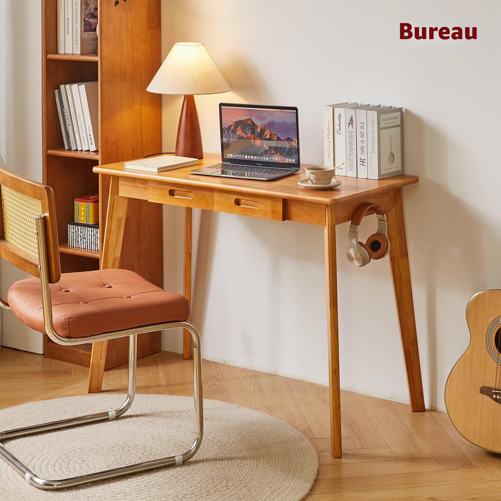 Aibiju Bureau D'écriture en Bois avec Tiroir Petite, Table de Bureau D'ordinateur, Petite Table de Salle à Manger en Bois Couleur Bois de Cerisier YD-WD01N