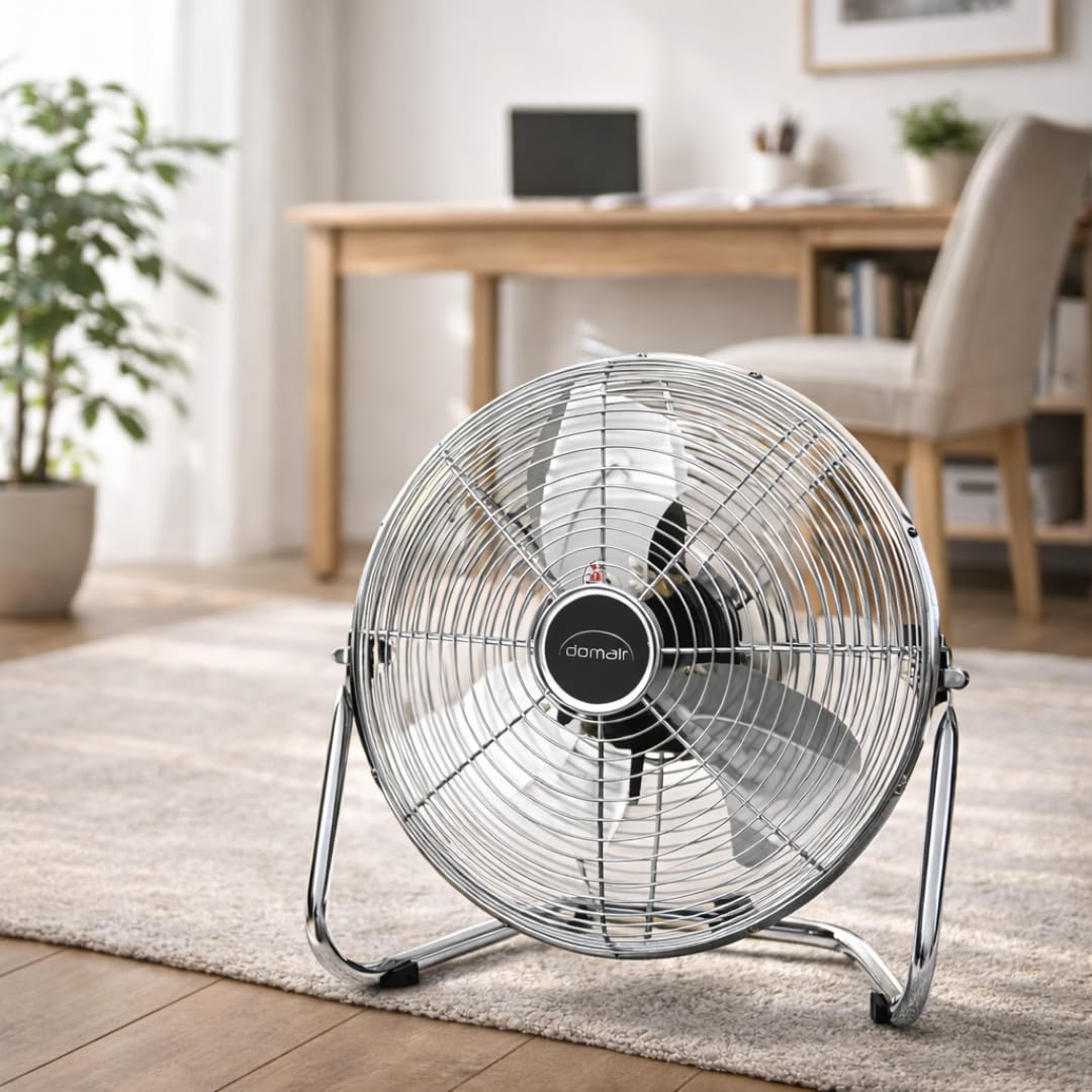 DOMAIR BA45CC – Brasseur d'Air à Poser 100W | Diamètre 45 cm | Débit 4944 m³/h | 3 Vitesses | Grille Inclinable | Châssis Métal | Finition Chromée