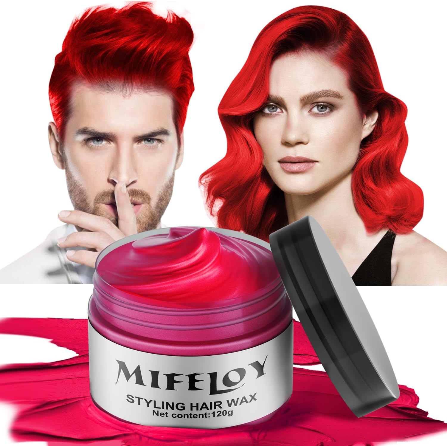 Red Temporary Hair Color Wax, Instant Natural Hairstyle Cream Dye, Washable Styling Pomadesfor Men Girls Women Youth, Disposable Coloring Mud for Party Cosplay DIY Halloween